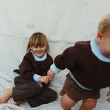 Rhea Cotton Contrast Knit Jumper - Coffee/Sky Blue
