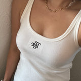 Women's Libby Monogram Tank in Classic Font - White/Black