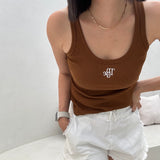 Women's Libby Monogram Tank in Classic Font - Cinnamon/White