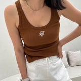 Women's Libby Monogram Tank in Classic Font - Cinnamon/White