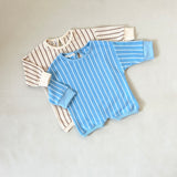 Addie Cotton Stripe Romper - Blue/White Stripe