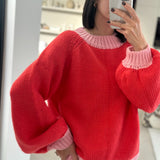 Women's Mia Contrast Knit Jumper - Red/Pink