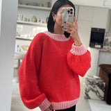 Women's Mia Contrast Knit Jumper - Red/Pink
