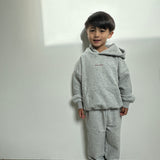 Sporty Puff Print Cotton Hoodie Tracksuit Set - Grey Marle