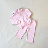Sporty Puff Print Cotton Hoodie Tracksuit Set - Pink