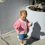 Zuri Contrast Knit Cardigan - Pink/Cream