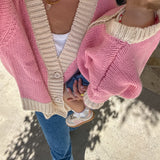 Women's Maeve Contrast Knit Cardigan - Pink/Cream