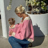 Zuri Contrast Knit Cardigan - Pink/Cream