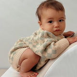 Reef Checkerboard Knit Romper - Sage/Milk
