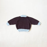 Rhea Cotton Contrast Knit Jumper - Coffee/Sky Blue