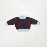 Rhea Cotton Contrast Knit Jumper - Coffee/Sky Blue