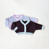 Rye Cotton Contrast Knit Cardigan - Lilac/Pink