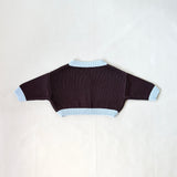 Rye Cotton Contrast Knit Cardigan - Coffee/Sky Blue
