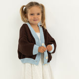 Rye Cotton Contrast Knit Cardigan - Coffee/Sky Blue