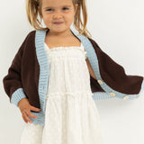 Rye Cotton Contrast Knit Cardigan - Coffee/Sky Blue