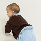 Rhea Cotton Contrast Knit Jumper - Coffee/Sky Blue