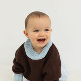 Rhea Cotton Contrast Knit Jumper - Coffee/Sky Blue