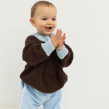 Rhea Cotton Contrast Knit Jumper - Coffee/Sky Blue