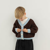 Rye Cotton Contrast Knit Cardigan - Coffee/Sky Blue