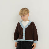 Rye Cotton Contrast Knit Cardigan - Coffee/Sky Blue