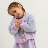 Rye Cotton Contrast Knit Cardigan - Lilac/Pink
