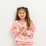 Zuri Contrast Knit Cardigan - Pink/Cream