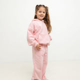 Sporty Puff Print Cotton Hoodie Tracksuit Set - Pink