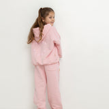Sporty Puff Print Cotton Hoodie Tracksuit Set - Pink