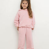 Sporty Puff Print Cotton Hoodie Tracksuit Set - Pink