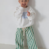 Billie Stripe Cotton Pants - Cream/Green Stripe