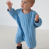 Addie Cotton Stripe Romper - Blue/White Stripe