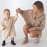 Addie Cotton Stripe Romper - Cream/Latte Stripe