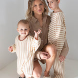 Addie Cotton Stripe Romper - Cream/Latte Stripe