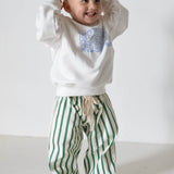 Billie Stripe Cotton Pants - Cream/Green Stripe