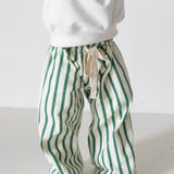 Billie Stripe Cotton Pants - Cream/Green Stripe