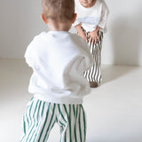 Billie Stripe Cotton Pants - Cream/Green Stripe