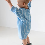 Addie Cotton Stripe Romper - Blue/White Stripe