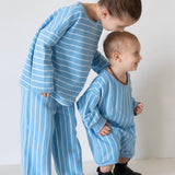 Addie Cotton Stripe Romper - Blue/White Stripe