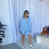 Women's Isla Stripe Cotton Set - Blue/White/Navy Stripe