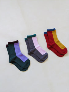 Colour Block Socks (Pack of 3) - Pink/Purple/Red