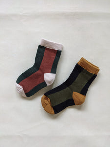 Contrast Panel Socks - Navy/Khaki