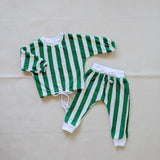 Haze Terry Towel Striped Set - Green