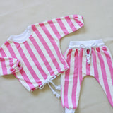 Haze Terry Towel Striped Set - Pink