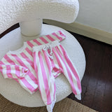 Haze Terry Towel Striped Set - Pink