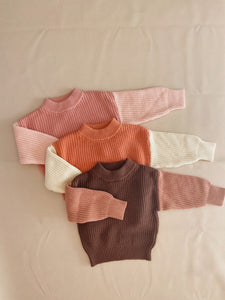 Martin Colour Block Knit Jumper - Salmon Pink/Blush