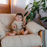 Reef Checkerboard Knit Romper - Sage/Milk