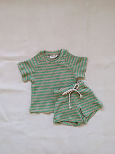 Holliday Waffle Cotton Stripe Set - Pear/Biscuit
