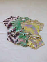 Load image into Gallery viewer, Holliday Waffle Cotton Stripe Set - Pear/Biscuit