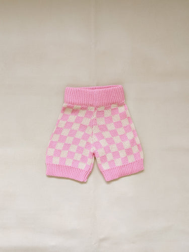 Quincy Checkerboard Knit Shorts - Flamingo/Milk