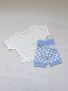 Quincy Checkerboard Knit Shorts - Cornflower Blue/Milk